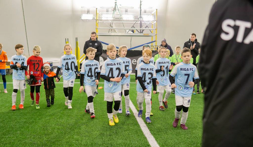 Youth football team Riga FC participating in the iSport February Cup football tournament