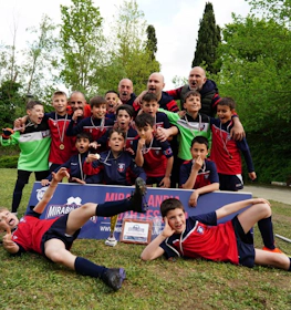 Młodzieżowa drużyna piłkarska świętuje zwycięstwo na Festiwalu Młodzieży Mirabilandia
