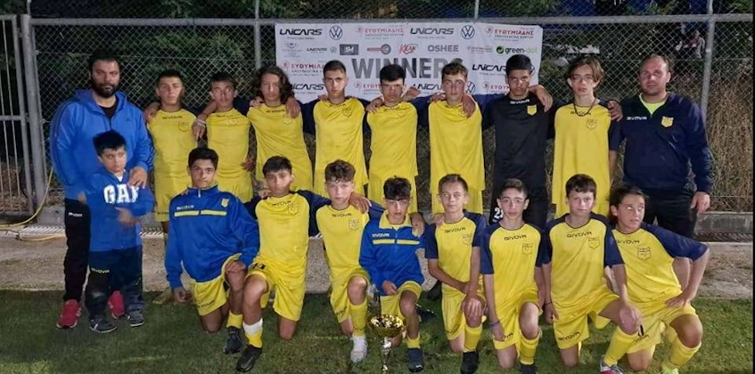 Youth football team with trophy at Platres Football Festival in June